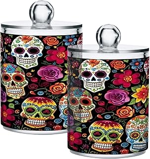 Zhirexin Colorful Skulls 2PC Airtight Transparent Glass Storage Jar, Food Storage Container Glass, Can Store Candy, Salt, Coffee Beans, With lid, Easy To Use