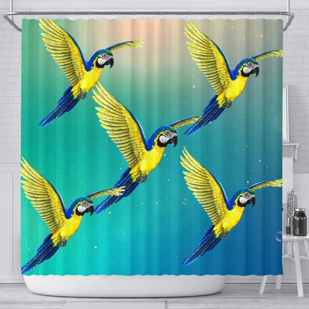 Blue and Yellow Macaw Parrot Print Shower Curtains
