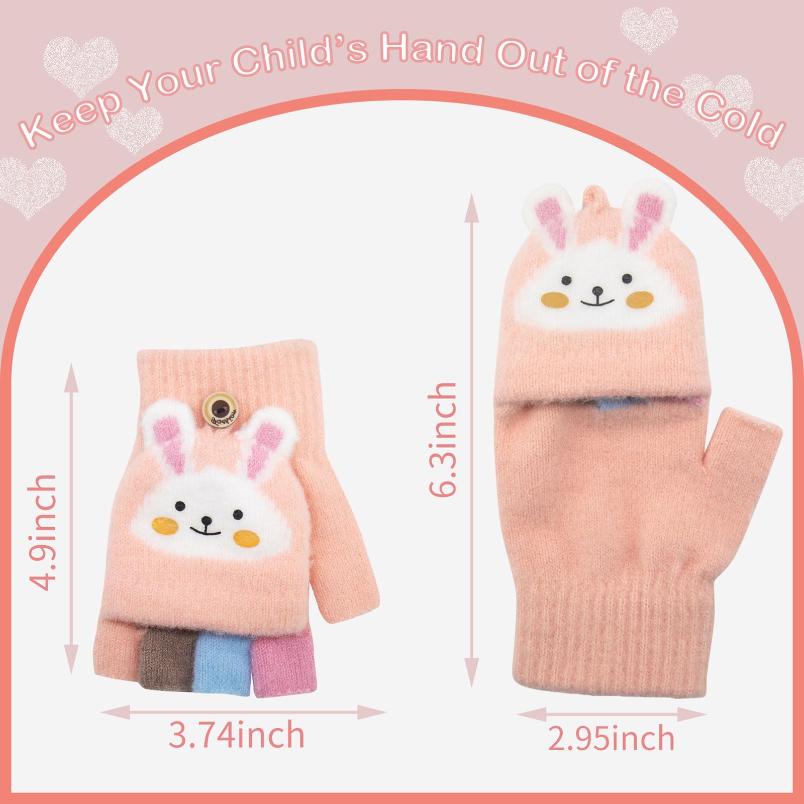 Guantes para niños sin dedos Invierno cálido convertible Flip Top Guantes suave forro de punto y elástico Cute Cartoon para Niños Niño Niñas 7-10 Años