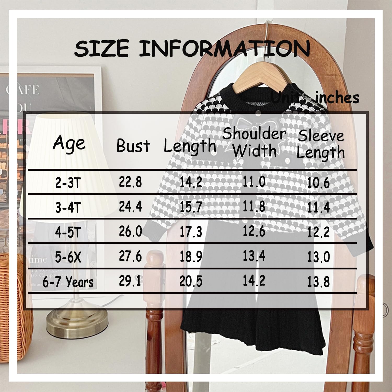 Cardigan en tricot boutonné pour petite fille Noir Taille 2-7T