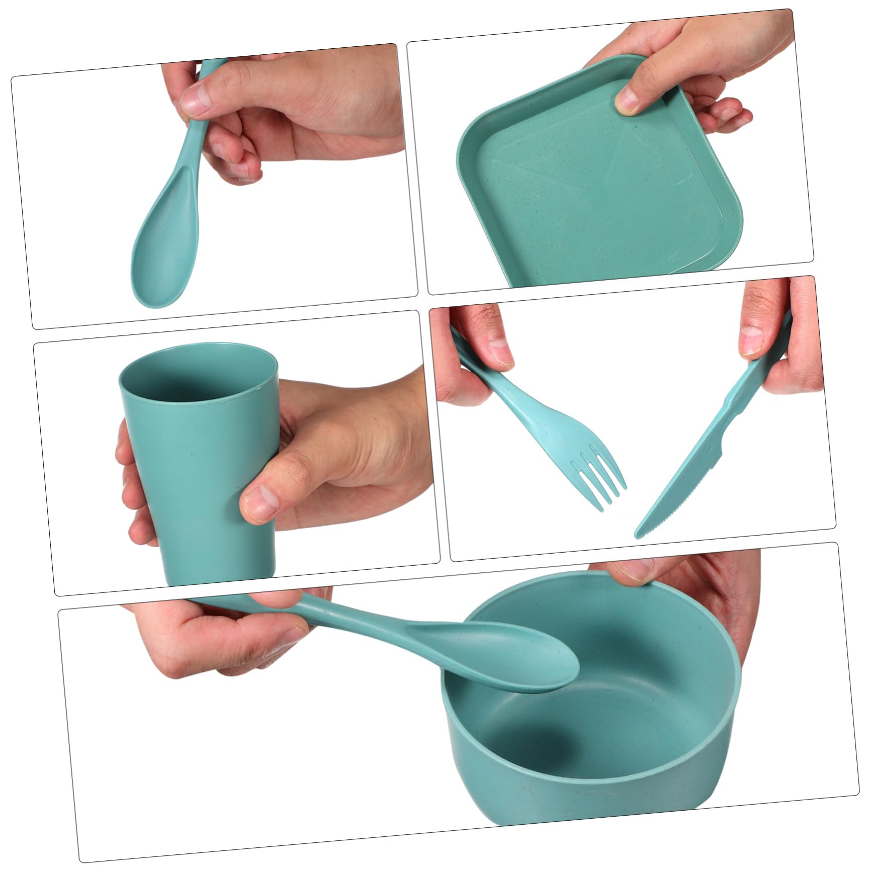 BESPORTBLE Set Unbreakable Wheatstraw Dinnerware Set for Adults Plate and Bowl Sets Straw Bowl Cutlery Set