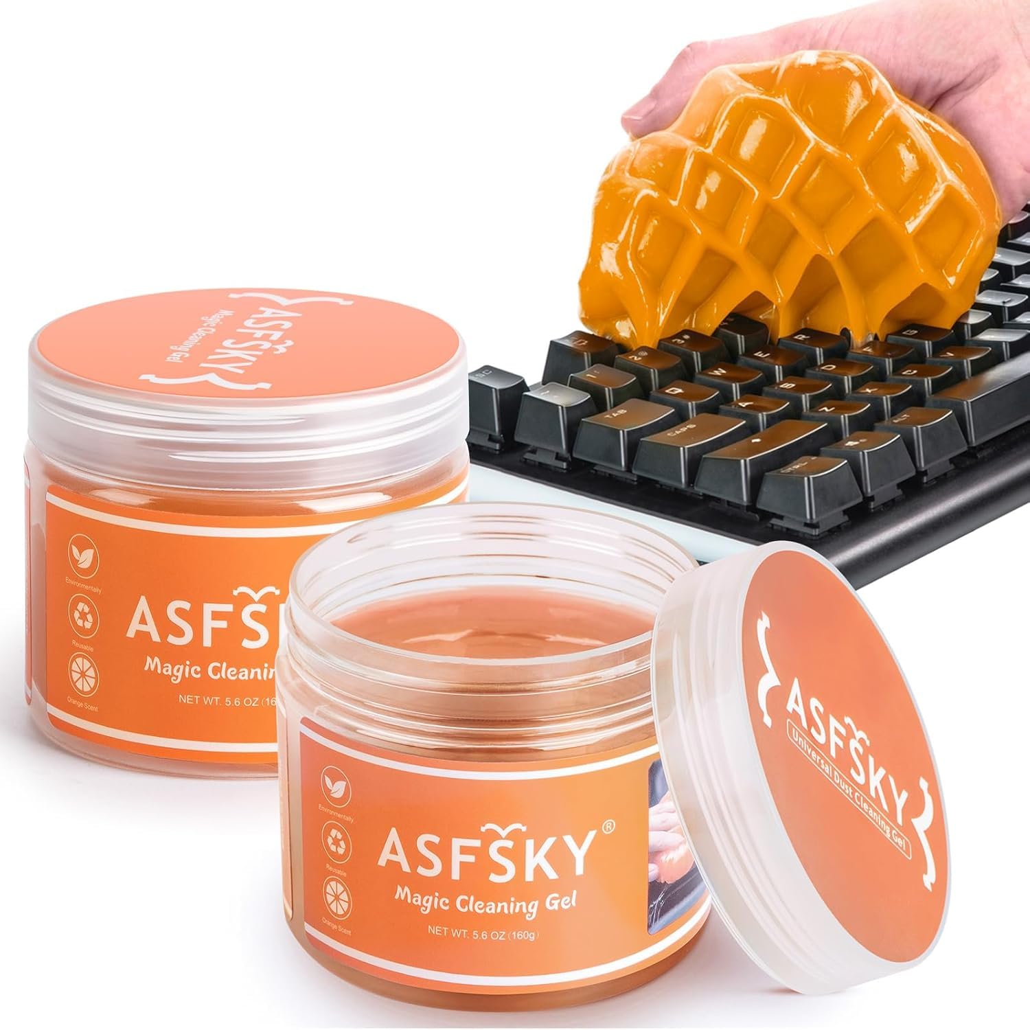 ASFSKY 2Pack Car Cleaning Gel Kit for Interior, Keyboard Cleaning Gel Dust Cleaner Universal for PC Keyboards, Car Detailing, and Electronics – Reusable Slime for Home & Office (Orange) — image 1
