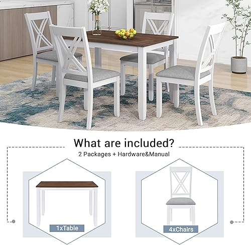 Miniatura 3 de Harper & Bright Designs Juego de mesa de comedor de madera rústica de 5 piezas, juego de mesa de cocina minimalista de madera para 4 personas con