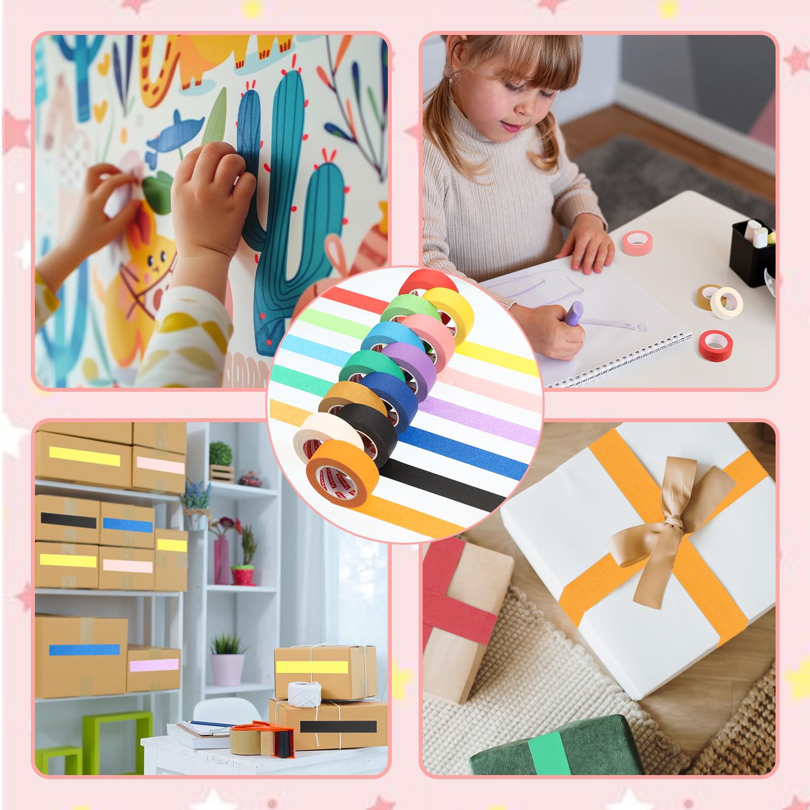 12 rolek kolorowej taśmy maskującej, 23 mm x 13 m, taśma malarska, taśma klejąca, tęczowa, do majsterkowania, scrapbookingu, rzemiosła, pakowania prezentów