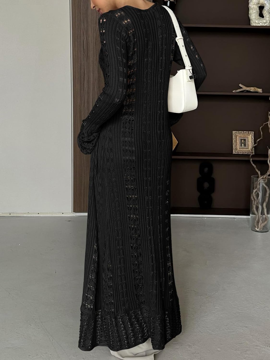 Saodimallsu Womens Crochet Long Cardigans Duster Button Up Bell Long Sleeve Ruffle 2026 Summer Boho Beach Cover Ups