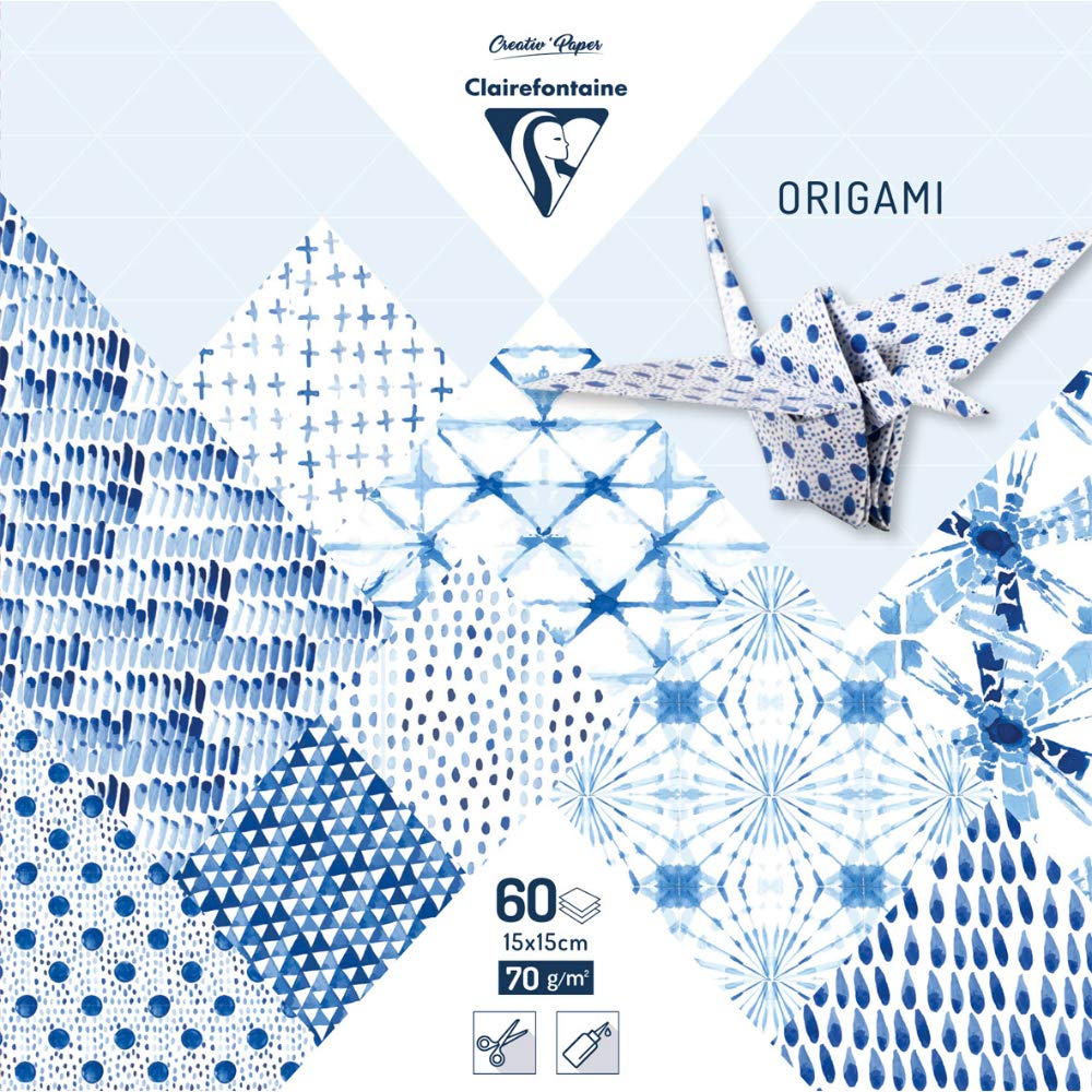 Clairefontaine - Ref 95349C - Origami Paper (Pack of 60 Sheets) - 15 x 15cm in Size, 70gsm Paper, Printed Design on Front & Plain Backs - Shibori Patterns