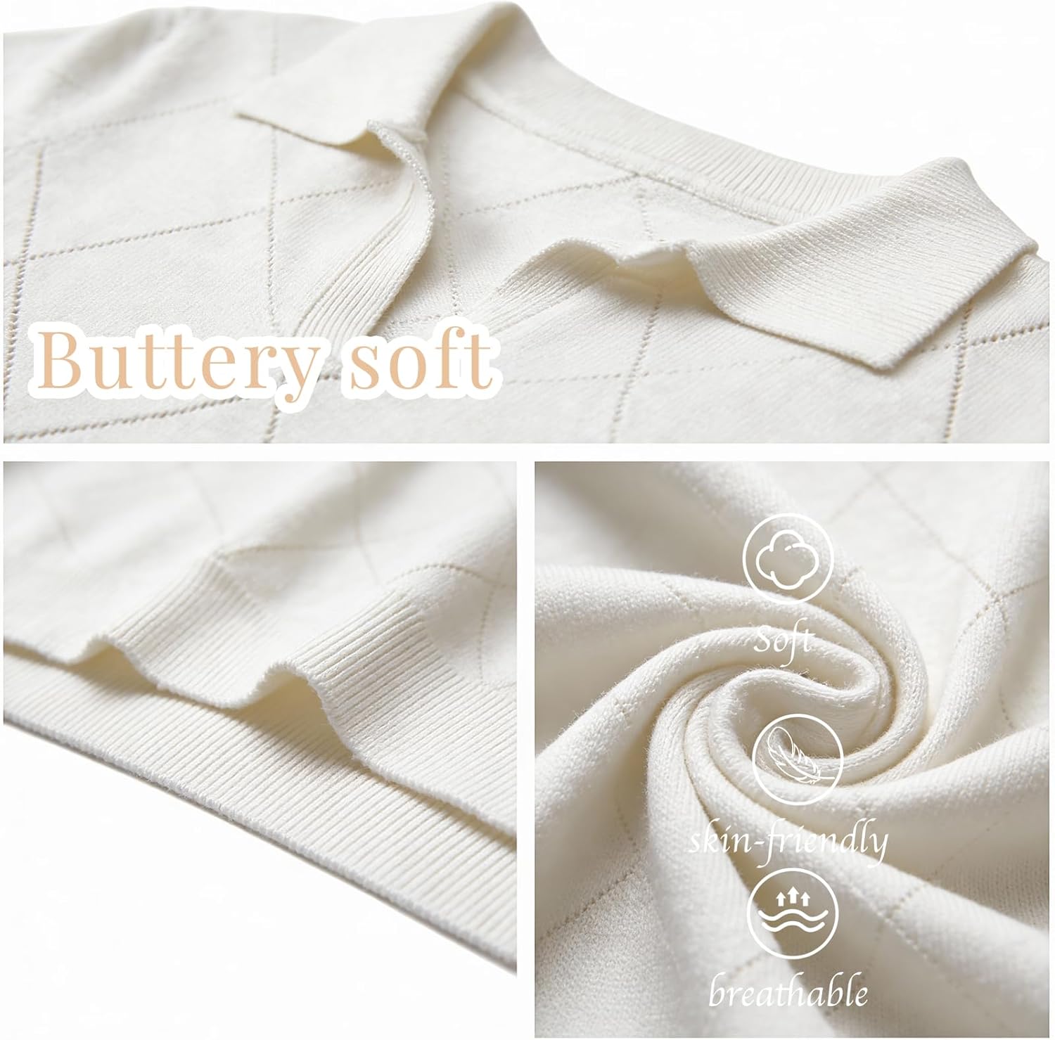 Women's Short Sleeve Knit Sweater Lapel V Neck Pullover Hollow Out Summer Tops Lightweight Knitted Shirt - Image 5