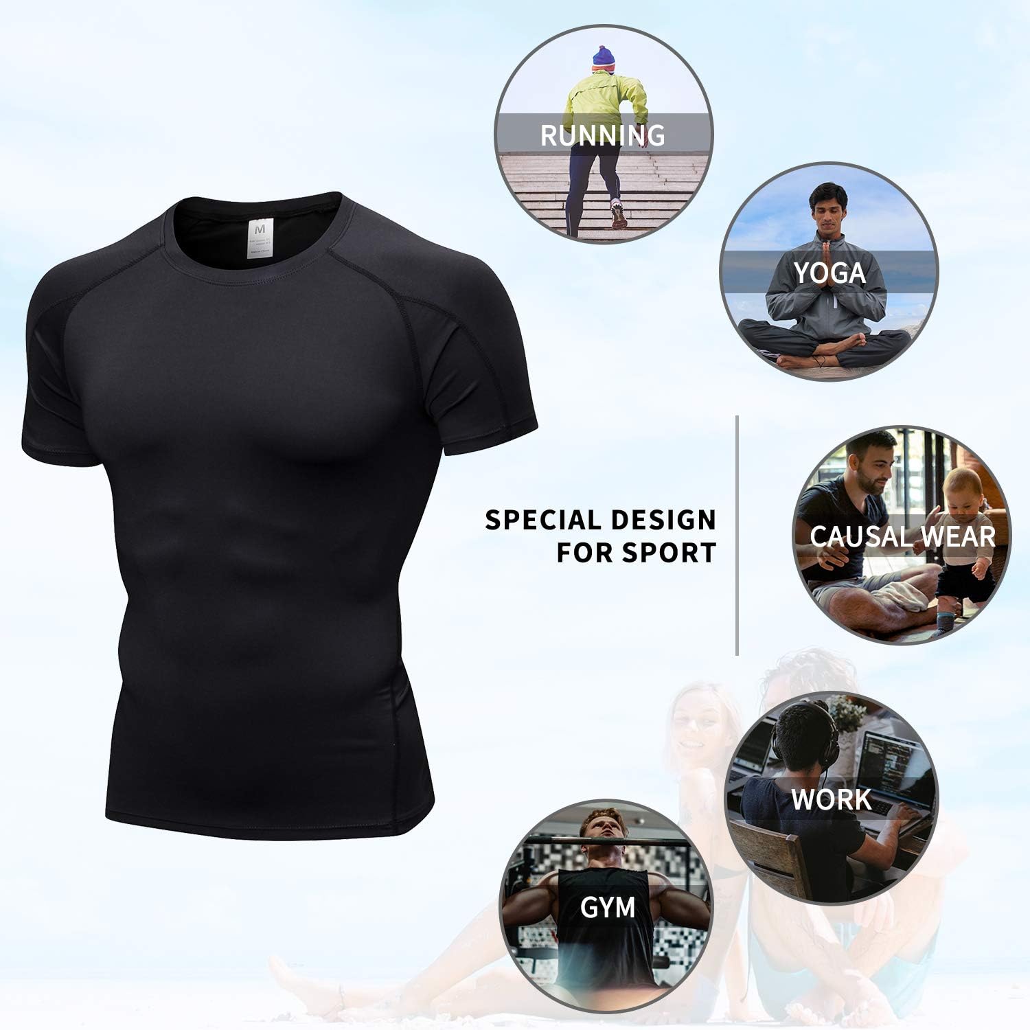 YEL Compression Shirt Men Short Sleeve Football Basketball Shirts Baselayer Undershirts Top for Workout Running Gym - Image 6