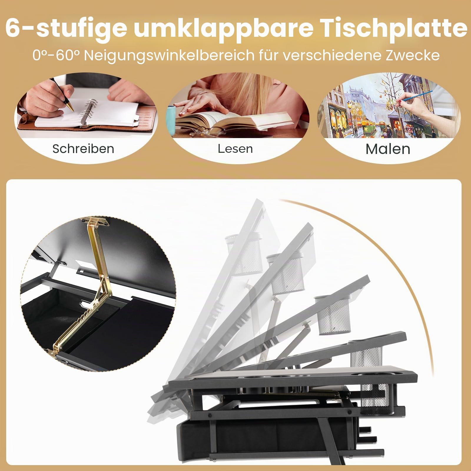 GIANTEX Zeichentisch mit Hocker, Architektentisch Schreibtisch höhenverstellbar & neigungsverstellbar, Schülerschreibtisch 2 Schubladen / 2 Arbeitsflächen, Bürotisch Arbeitstisch Architekten (Schwarz)