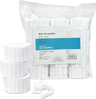 Rollos de Algodón Dental No2 10x38 mm - Rollitos de Algodón Odontología, Tapones para Sangrado de Nariz (600 Rollitos, 15 Piezas)