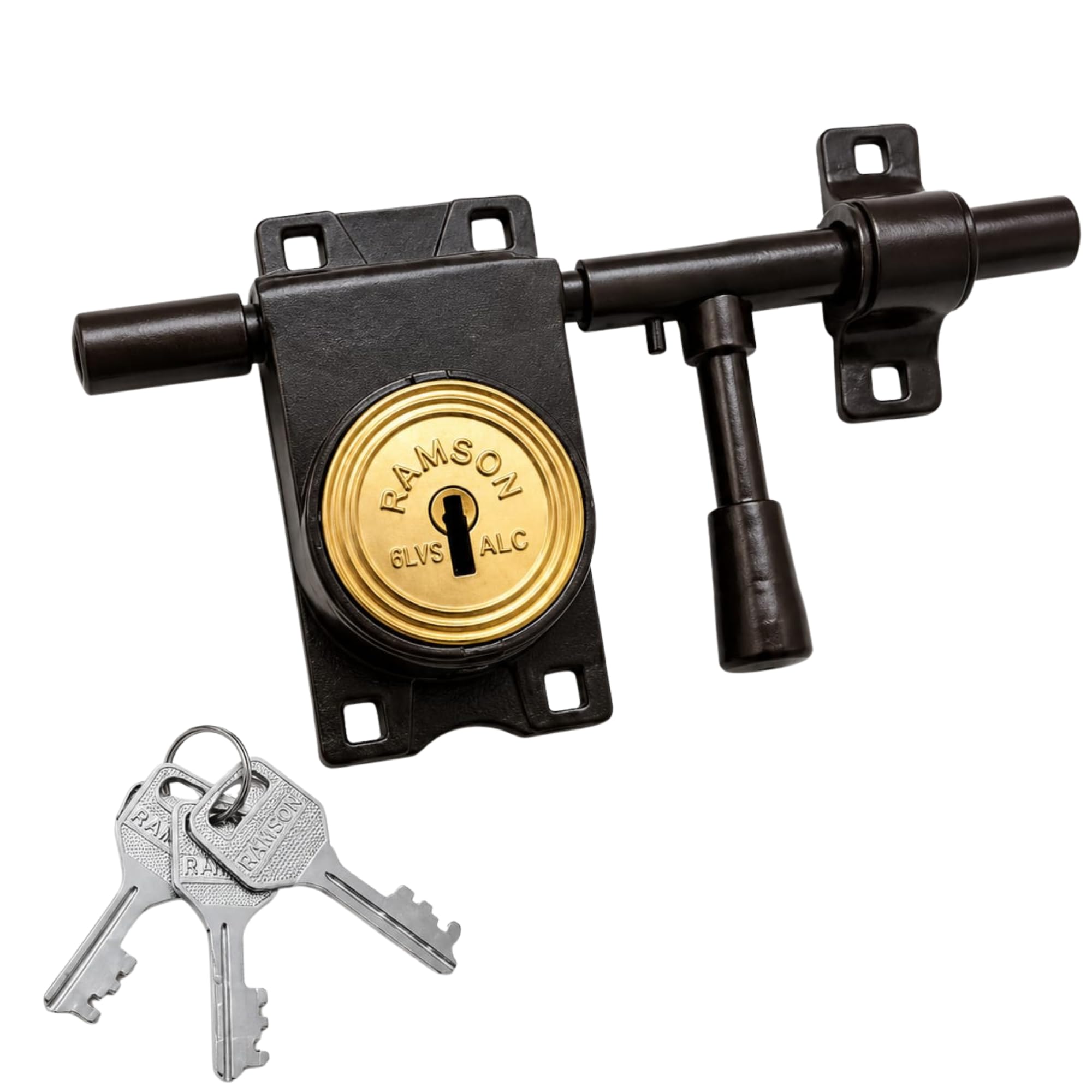 Heavy Duty L Type Aldrop Rod Lock 9 Inch with MS Body MS Rod Brass 6 Lever Locking System Rust Resistant Powder Coated Door Lock for Home Office Gate and Warehouse-image-0