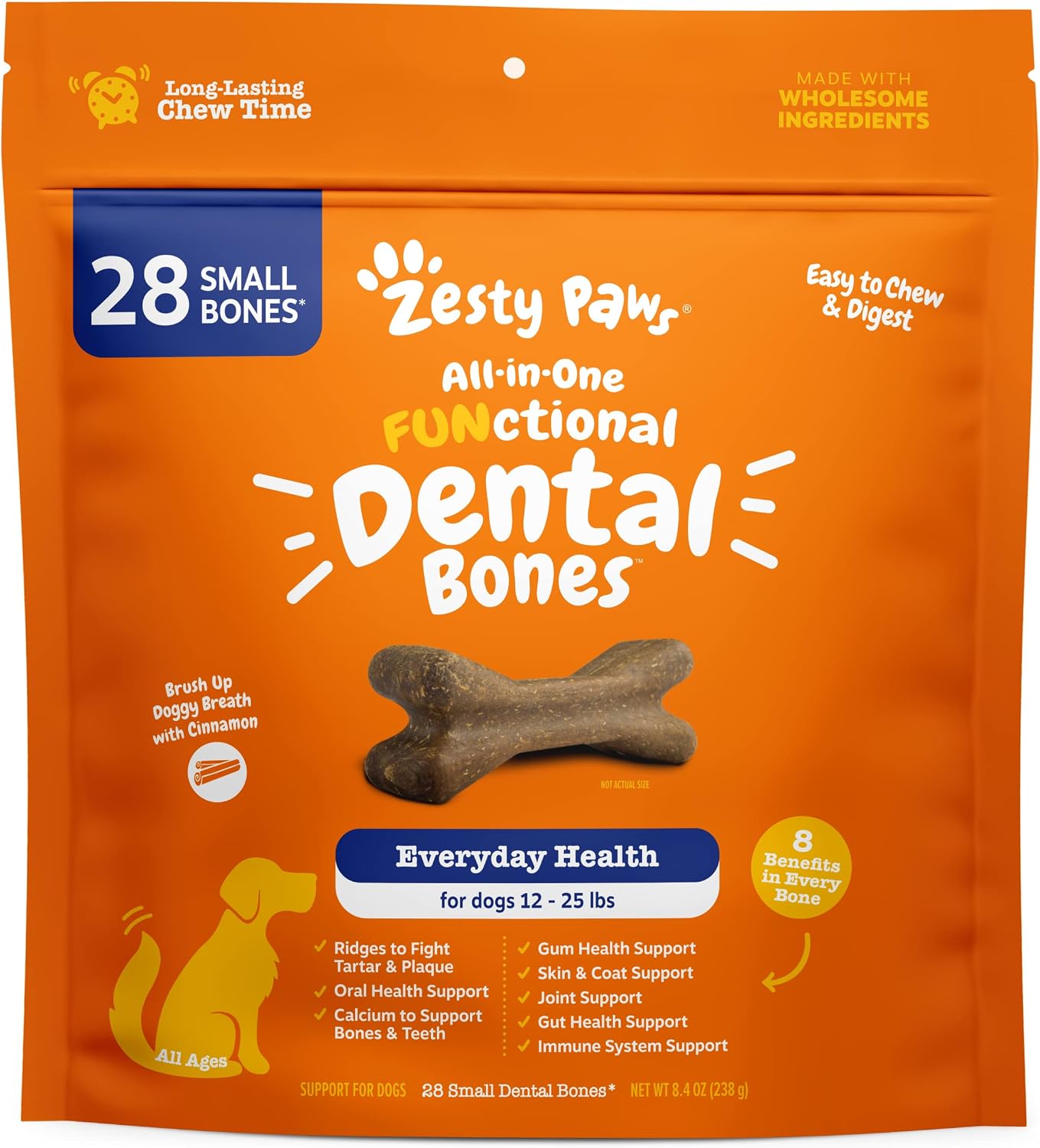 Zesty Paws Dental Bones for Small Dogs - Fights Tartar & Plaque - Gum, Teeth & Bone Health - Cinnamon for Dog Breath - Immune, Joint, Gut, Skin & Coat Support - Omega 3 EPA & DHA & Calcium - 28 ct…