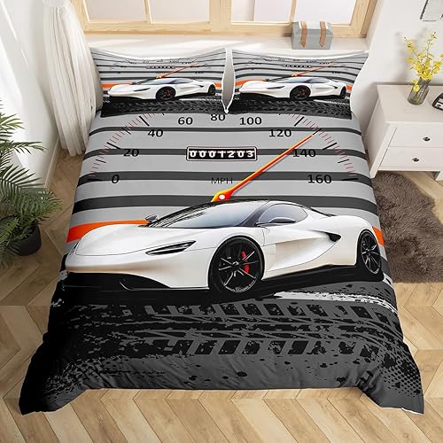 Feelyou Juego de ropa de cama de coche de carreras y avión, funda de edredón para niños y adolescentes, funda de edredón de coches de carreras para