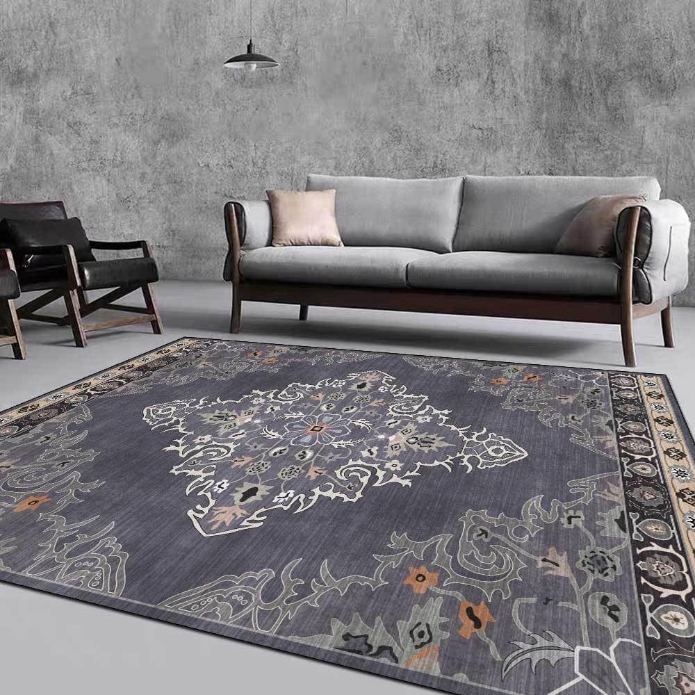 Grand tapis 160x280cm gris au style ethnique pour décorer votre salon et vos chambres