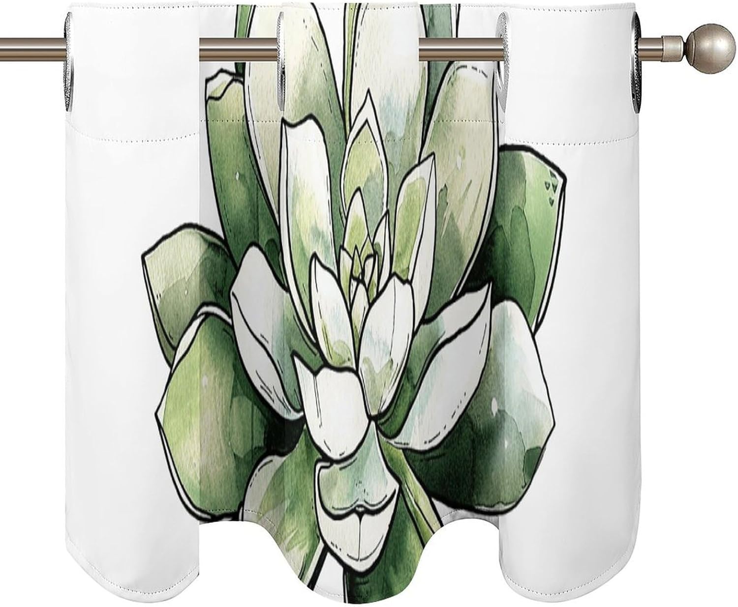 Green Plant Pattern Valance for Windows, 2 Pack Kitchen Curtains Modern Home Decor, Soft Blackout Window Curtains for Living Room & Bedroom, 18 X 52 Inch