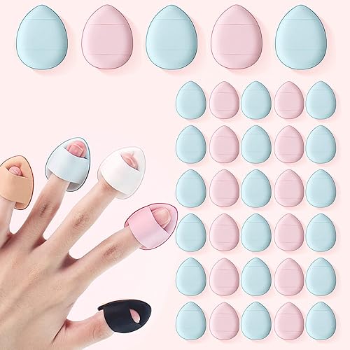 30 piezas de polvo para dedos, mini herramientas de maquillaje de belleza, esponja suave sin látex hidrófilo, adecuada para base, corrector,