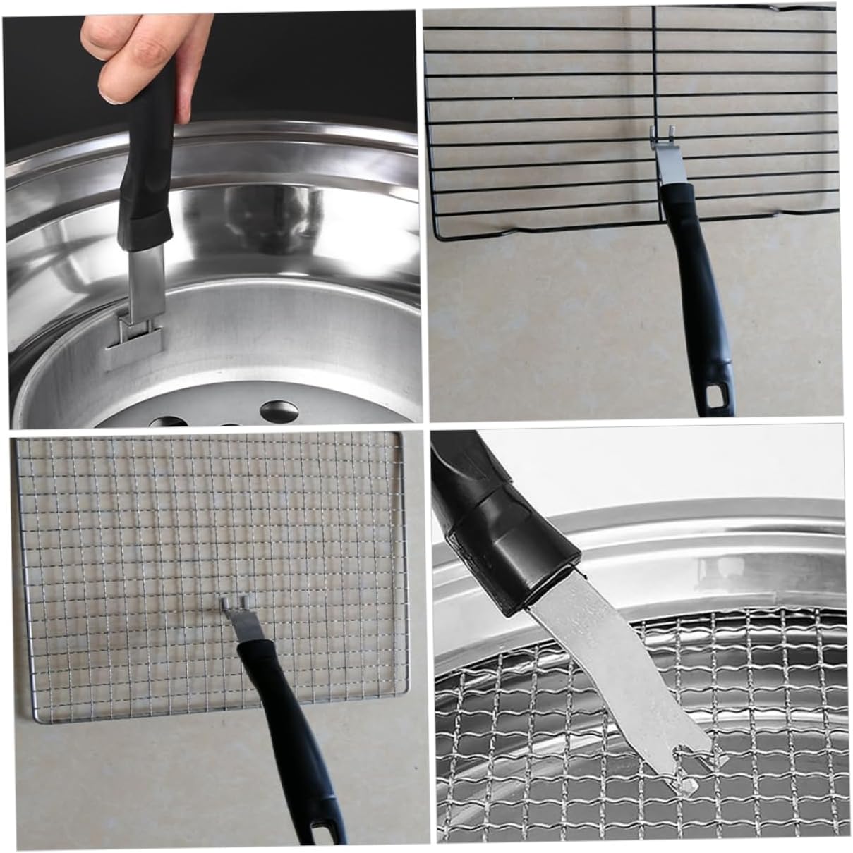 3pcs Stainless Steel Grill Plate Lifter Gripper with Black Handle