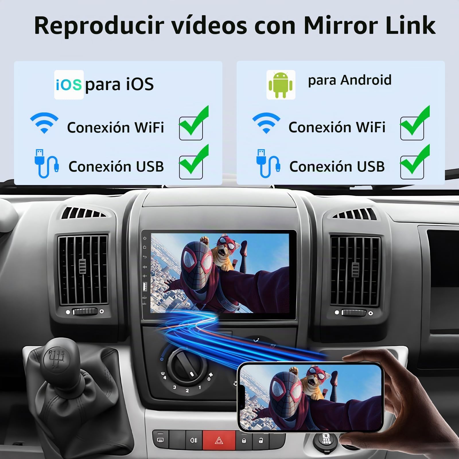 VECHTEL Radio Coche Bluetooth con Carplay Android Auto Inalámbrico, Autoradio 1 DIN con Pantalla Táctil de 9 Pulgadas, Radio FM, Soporte Mirror Link, USB, Controles en el Volante, Mic, Cámara Trasera