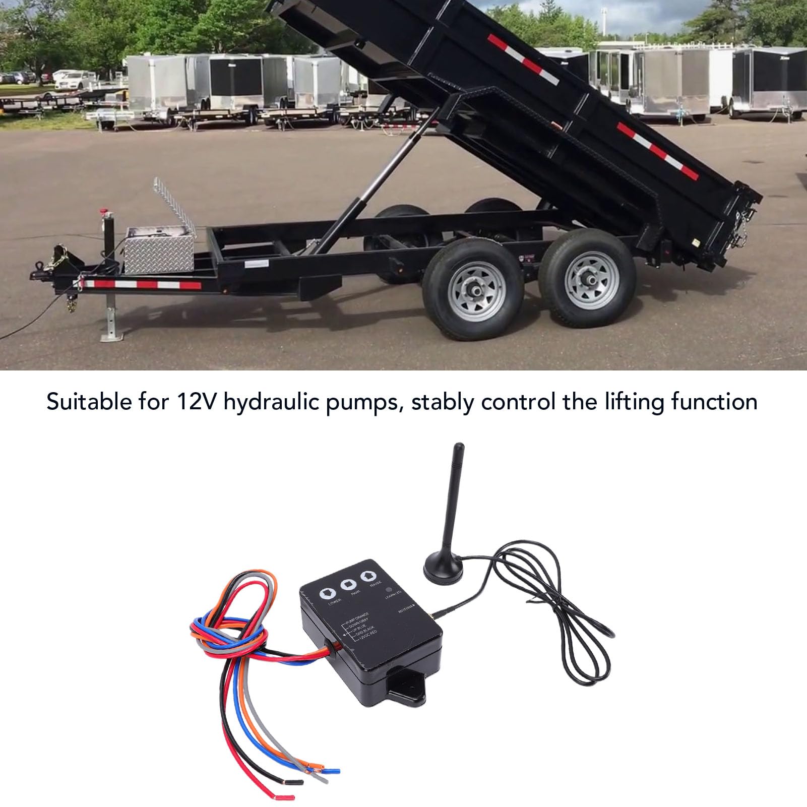 KIMISS Pompa Idraulica con Telecomando Wireless per Rimorchio Ribaltabile 12V IP67 100 Piedi 3 Fili 4