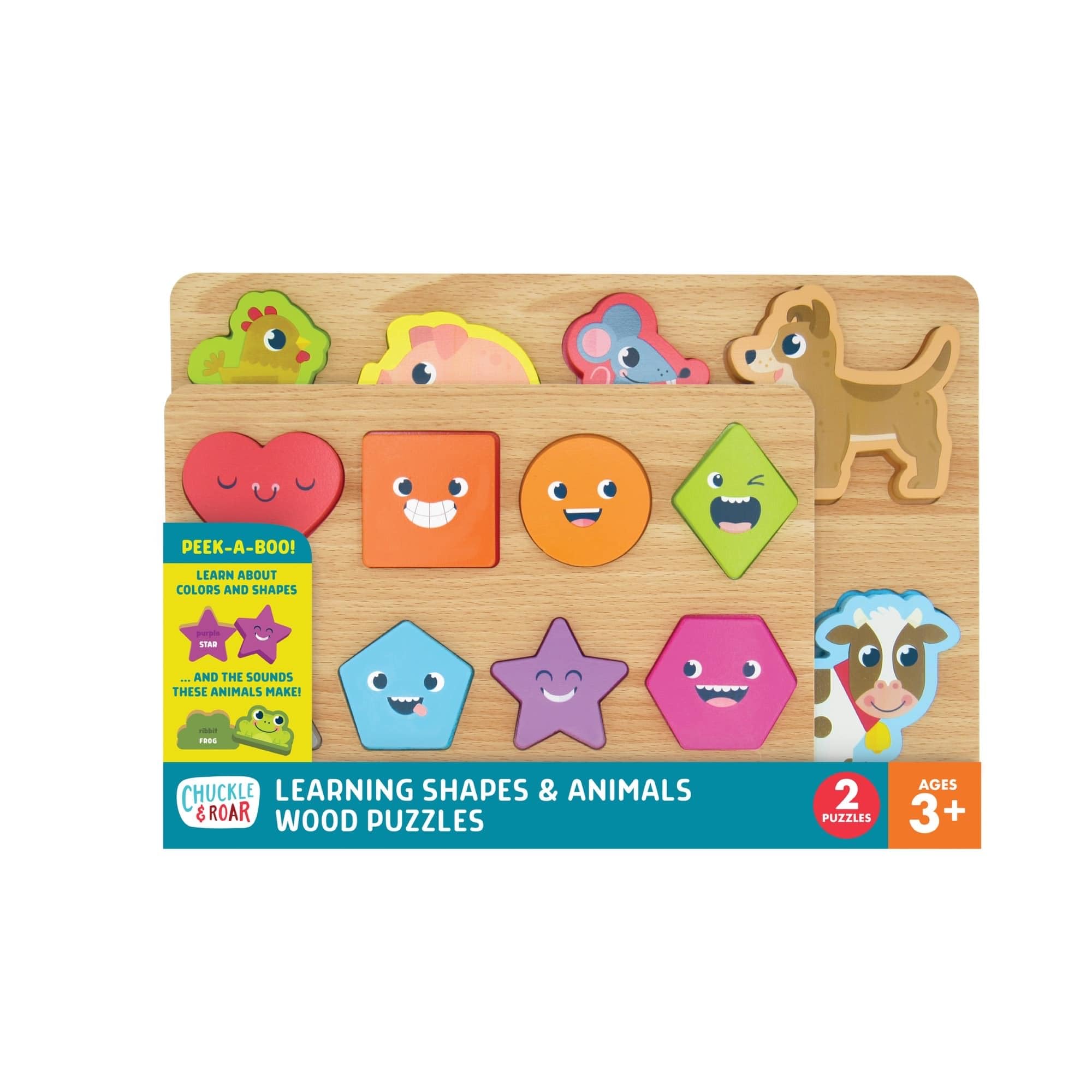 Chuckle & Roar Jigsaw Wooden Puzzles Shapes and Animals 2 Pack