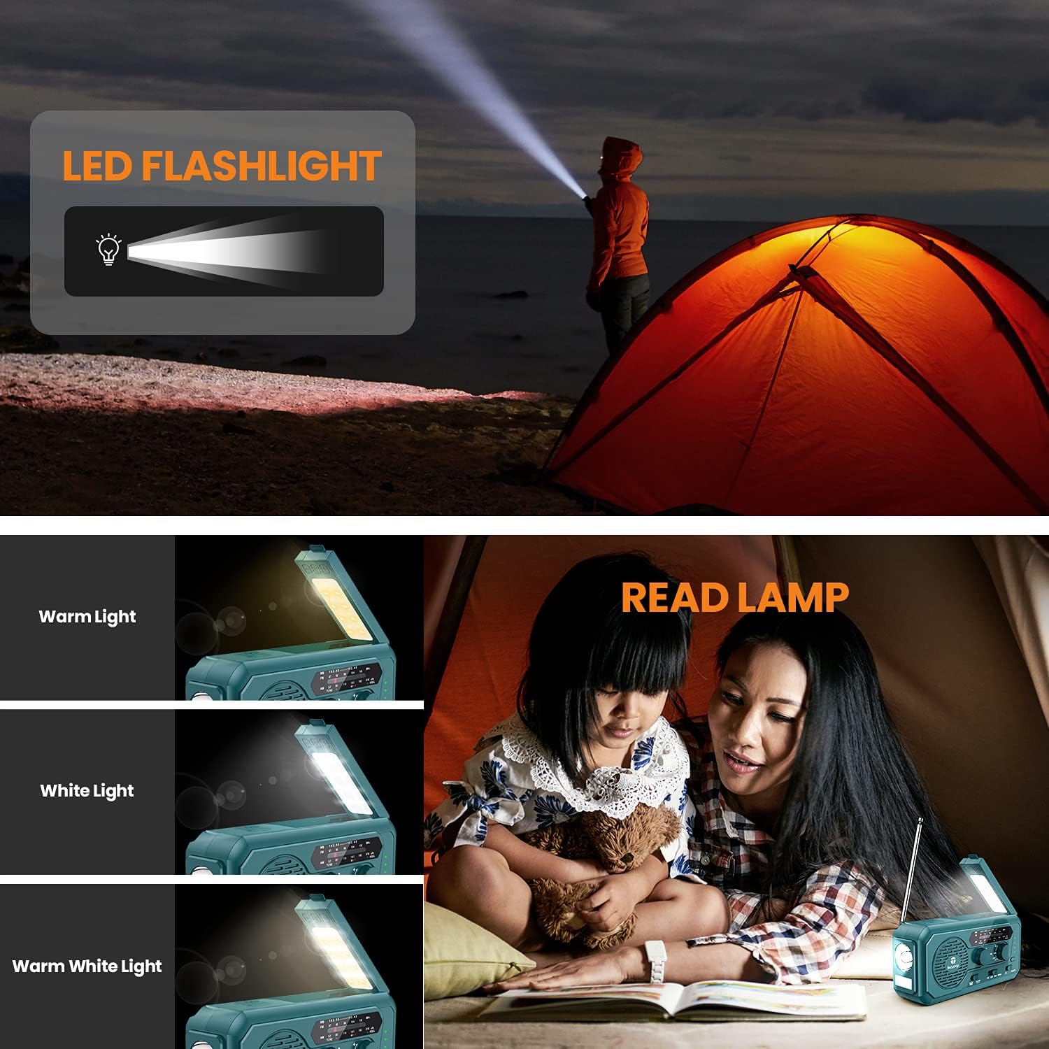 Weather Radio, TENROOP Upgraded 5000mAh Solar Hand Crank Emergency Radio for Hurricane, 4-Way Powered AM/FM/NOAA Weather Alert Portable Radio with Flashlight, Reading Lamp, Power Bank, SOS Alarm-Blue : Electronics