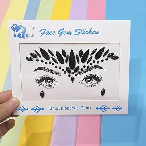Black Face Jewels se adhieren a los accesorios del festival, diamantes de imitación del tatuaje de la cara de Halloween para el maquillaje, joyas
