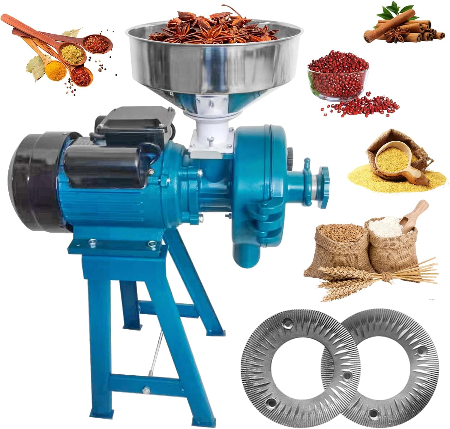 Upgraded 3000W Wet Dry Cereals Grinder, Grain Mills with Funnel Electric Grain Grinder Corn Mill Commercial Grain Grinder Machine Rice Corn Grain Mill Flour Mill, Molino De Maiz Electrico