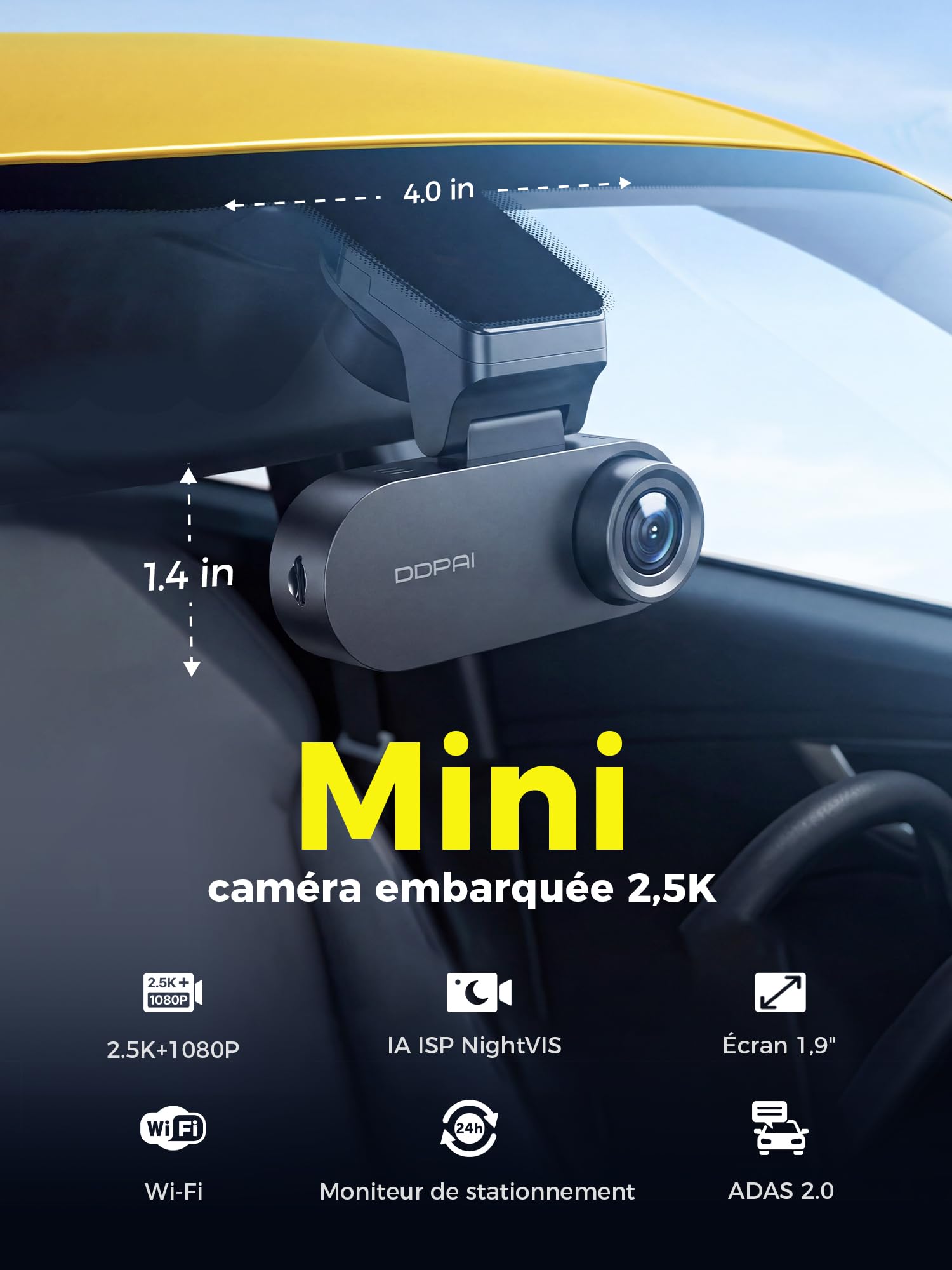 DDPAI N2 Dual kamera samochodowa z przodu, z tyłu, 2,5 K + 1080p UHD, 1,9" LCD, AI ISP noktowizor, WDR, ADAS, WiFi Dash Cam, tryb parkowania 24 godziny, obsługuje pamięć do 256 GB, nagrywanie w
