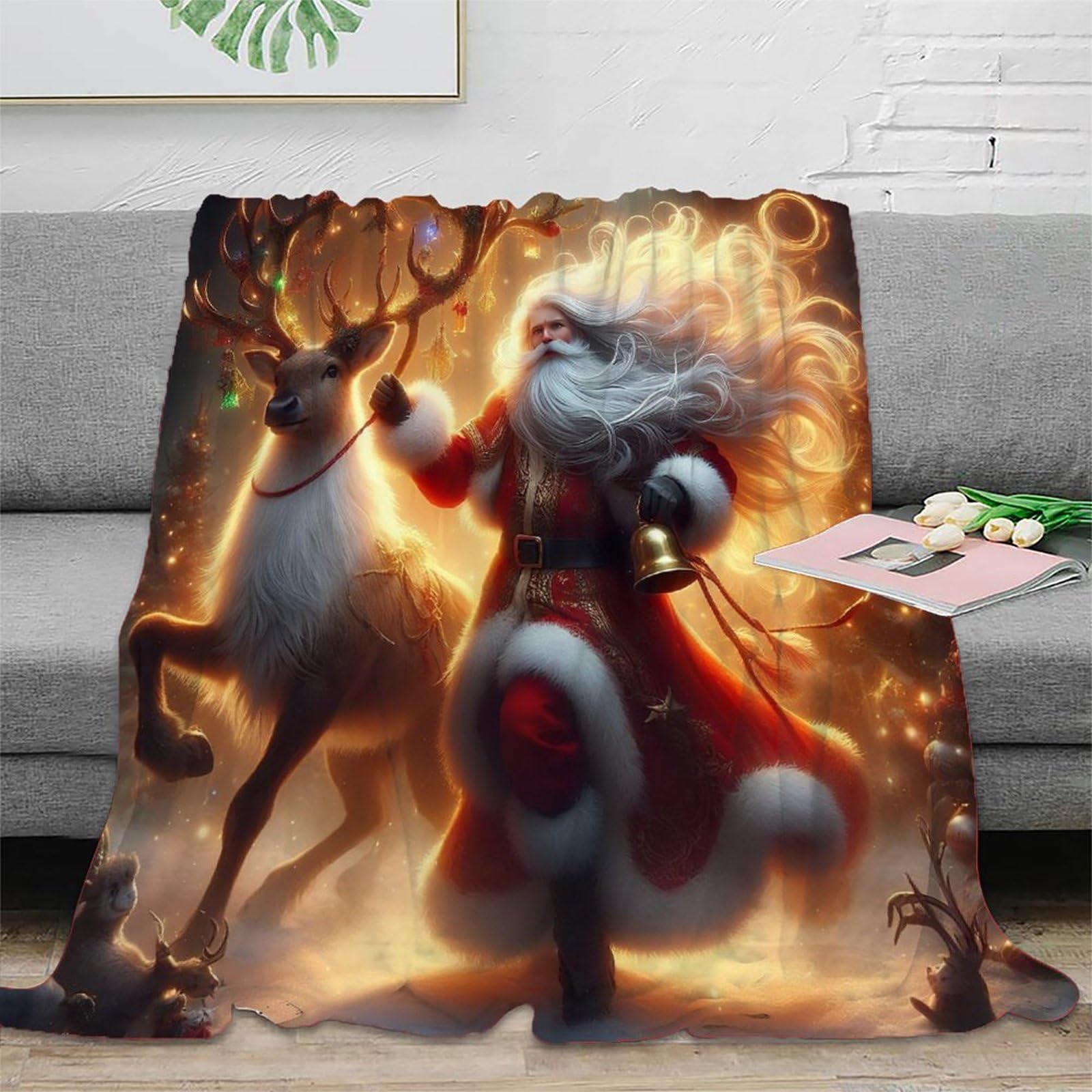 Couverture microfibre chaude imprimée 3D Père Noël ultra douce 180x200cm