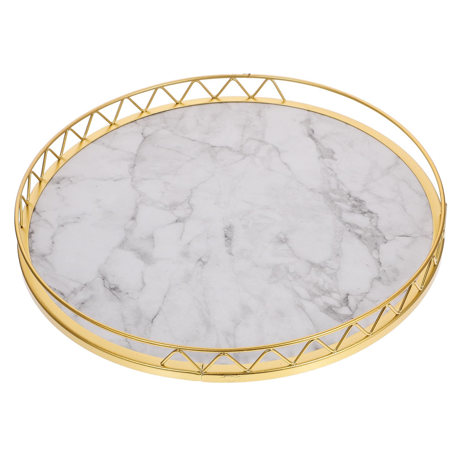 Plateau rond en bois marbre doré OUNONA pour décoration de maison moderne et contemporaine