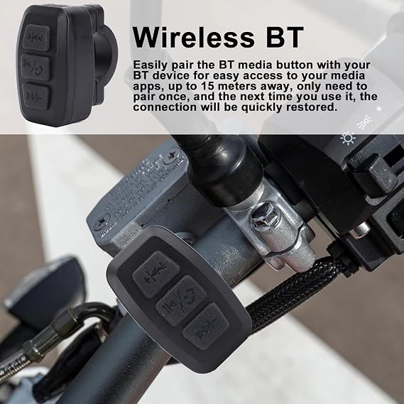 Wireless Bluetooth Media Buttons Controller IPX6 Water Proof Remote for IOS Android Phones Car Bike Motorcycle Steering Wheel Handlebar Mount (Black)