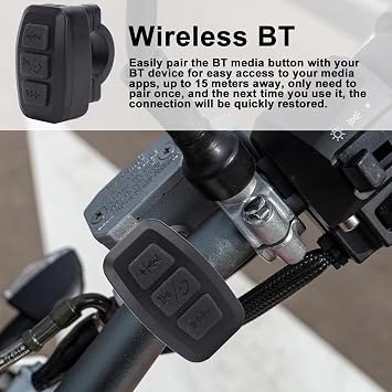 Wireless Bluetooth Media Buttons Controller IPX6 Water Proof Remote for IOS Android Phones Car Bike Motorcycle Steering Wheel Handlebar Mount (Black)