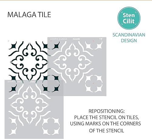 Vista 7 de STENCILIT® Malaga Large Floor Stencil - Repositionable for 16x16 in Tile, Floor Stencils for Painting Floors, Concrete Stencils for Patio, Large