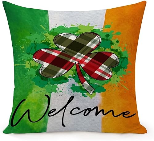 Pillow Cases Happy St Patricks Day 18x18in Shamrock Ireland Clover Leaves Cojines Decorativos para Sala Zippered Modern Sofa Throw Pillow Cover