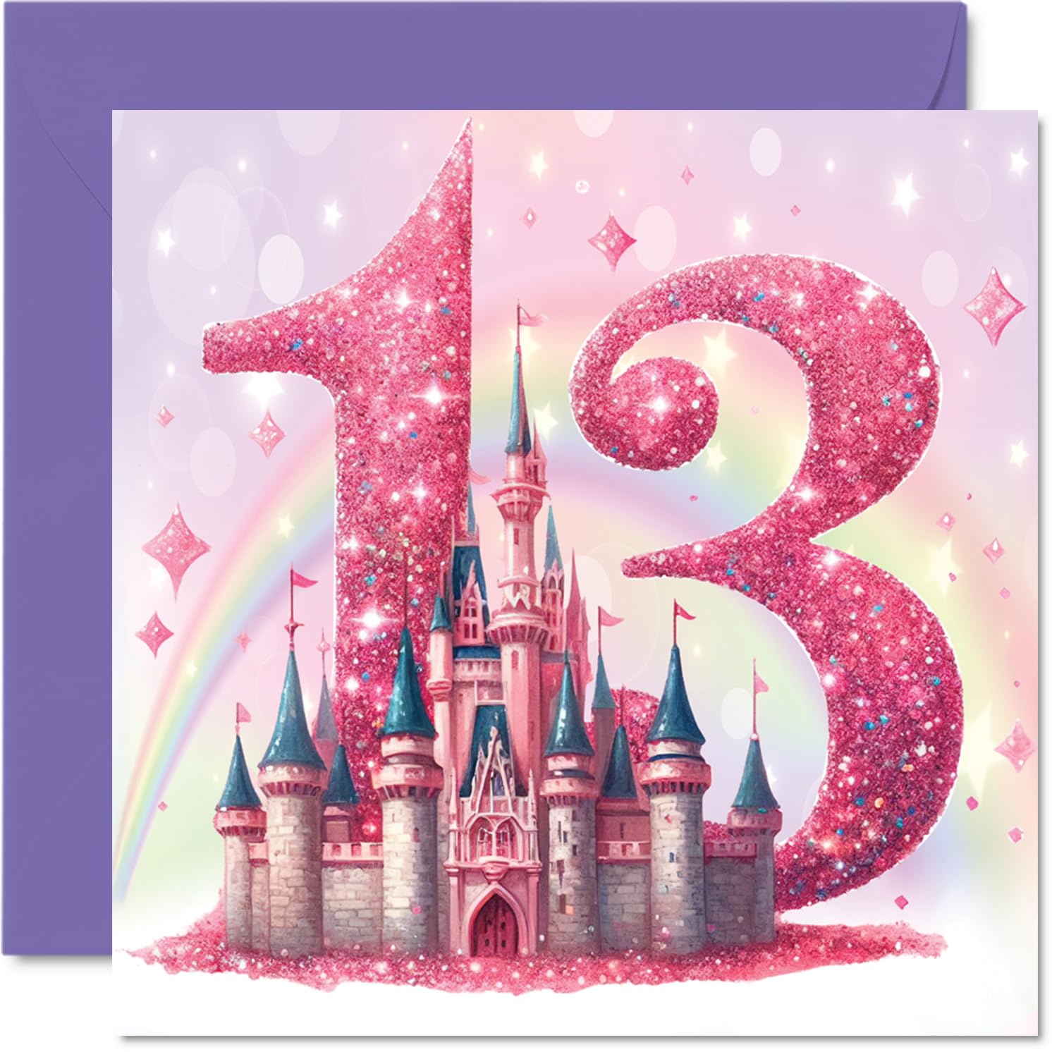 13th Birthday Cards for Girls - Fairy Princess Castle - Happy Birthday Card for 13 Year Old Girl Niece Great Niece Daughter Cousin, 145mm Bday Greeting Cards