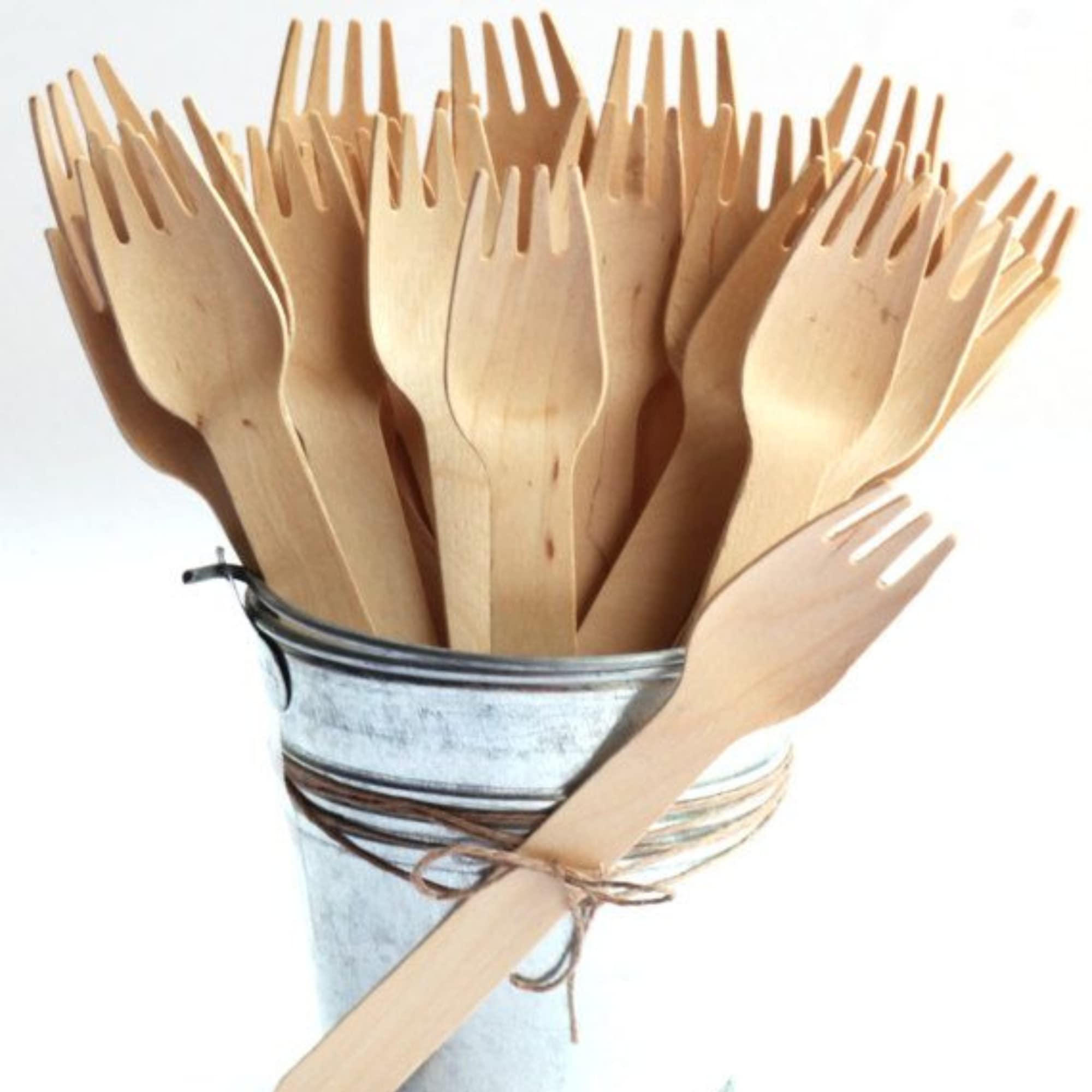 Ella Disposable Spoons & Forks Set (16cm Big Size, 50 Pieces) | Eco-Friendly Flatware | Disposable Birchwood Wooden Cutlery | Spoons 25 Pieces | Forks 25 Pieces 2