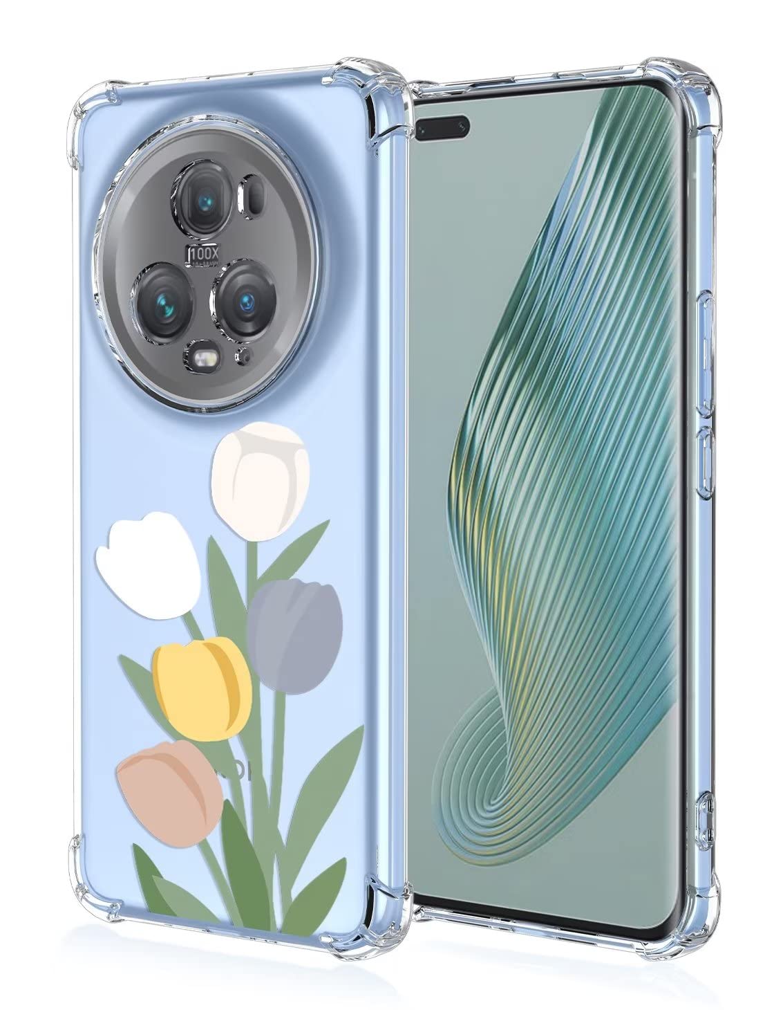 RankOne Custodia In Silicone TPU Trasparente Per HONOR Magic5 Pro 5G - Effetto Gradiente Di Colore, Oro Rosa, Antiurto