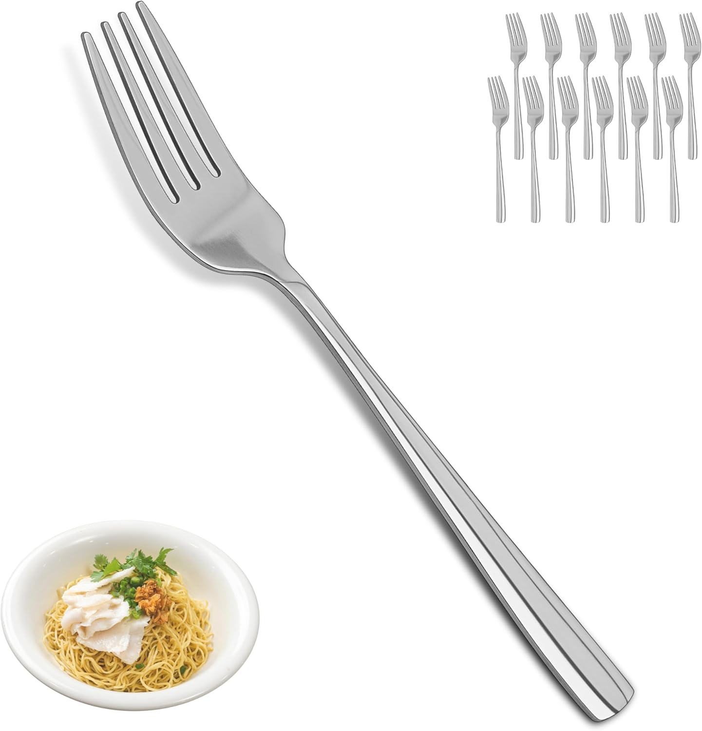 SANTUO Stainless Steel Forks Set, 10PCS 7.3" Salad Forks and 10PCS 6.7" Dessert Forks, Set of 20 Top Food Grade Silverware Forks, Mirror Polished & Dishwasher Safe