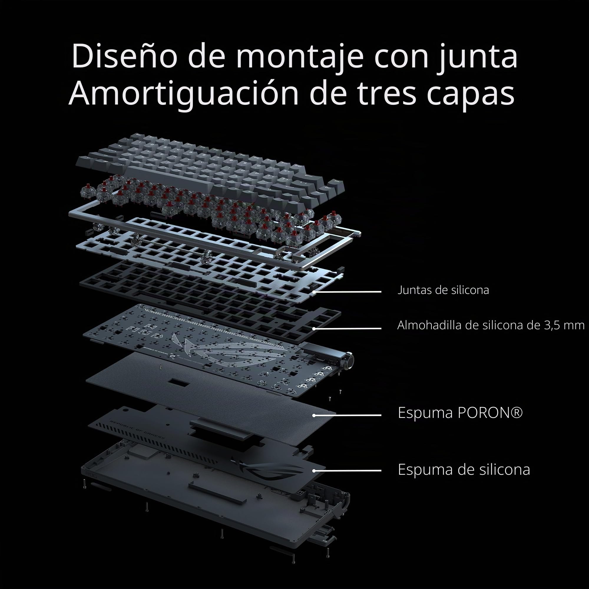 ASUS ROG Azoth White - Teclado mecánico Gaming con conexión Tri-Modo, Pantalla OLED, Montaje por Junta, conmutadores y estabilizadores de Teclado ROG NX Red prelubricados, Hot-Swap, AZERTY