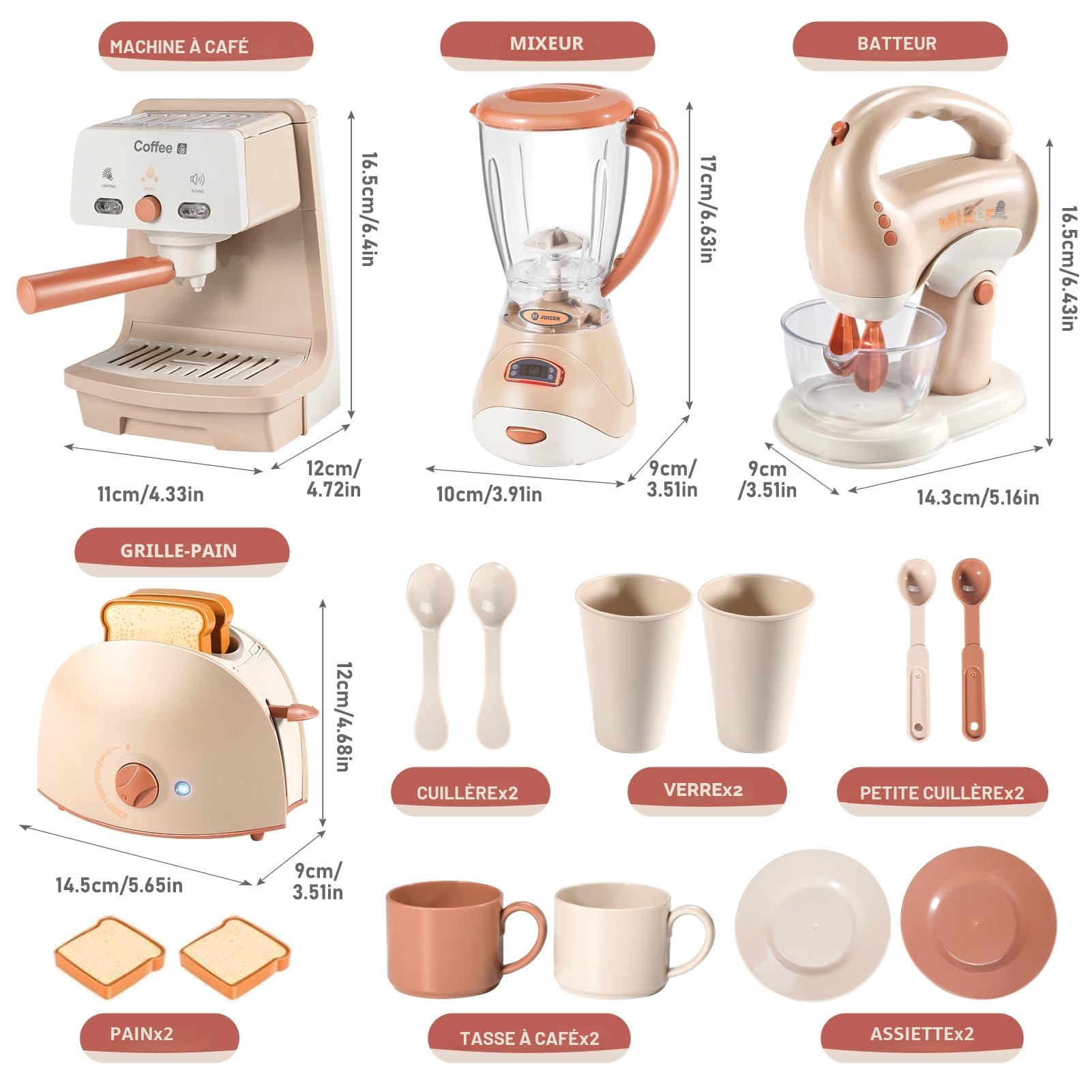 Kit Cuisine Enfant avec Accessoires, Blender, Machine à Pain, Tablier , Machine a Cafe , Jouet Enfant 3 Ans