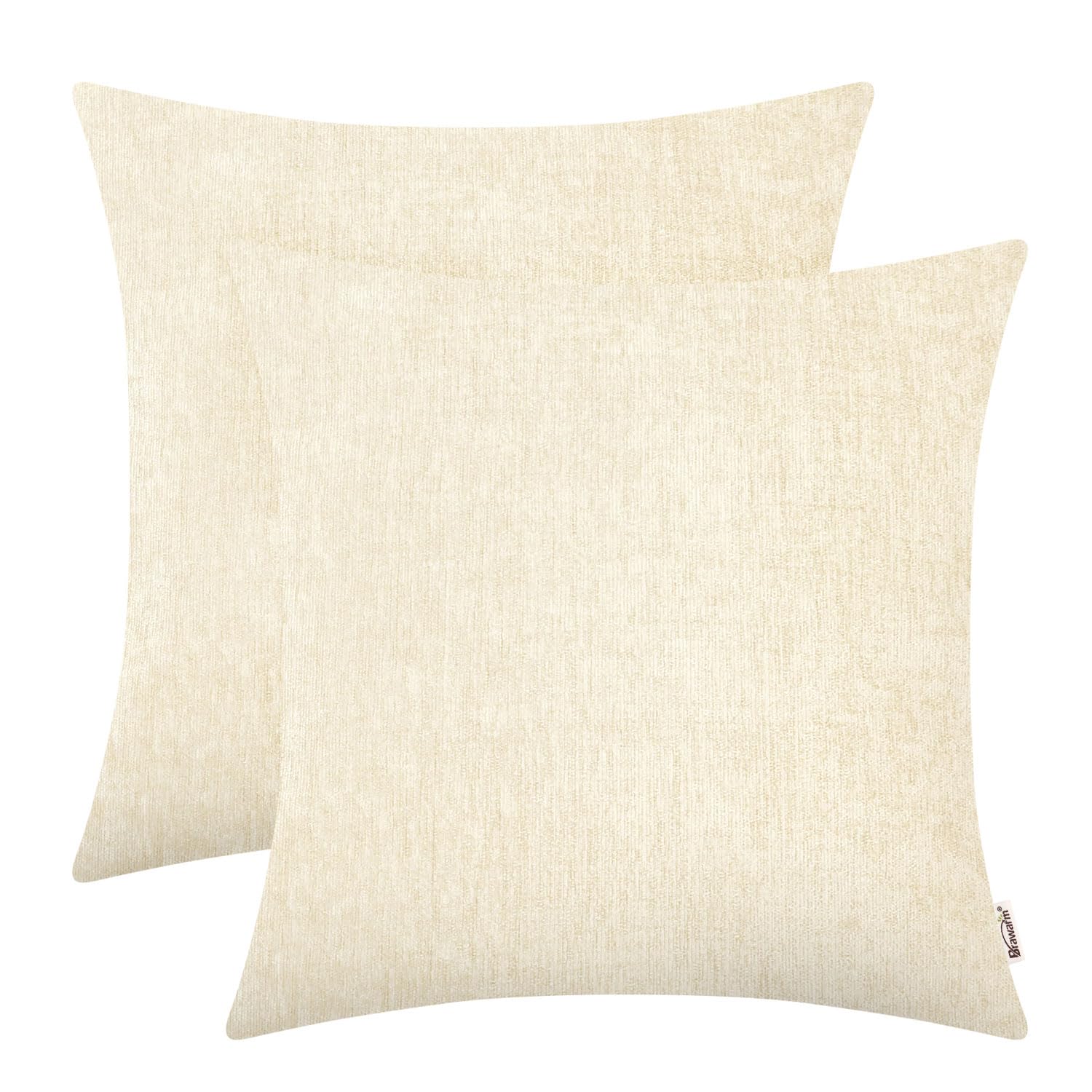 BRAWARM Throw Pillow Covers 16x16 Inches - Cream Chenille Pillow Covers Pack of 2, Solid Dyed Soft Chenille Pillow Cases for Couch Sofa Bed Home