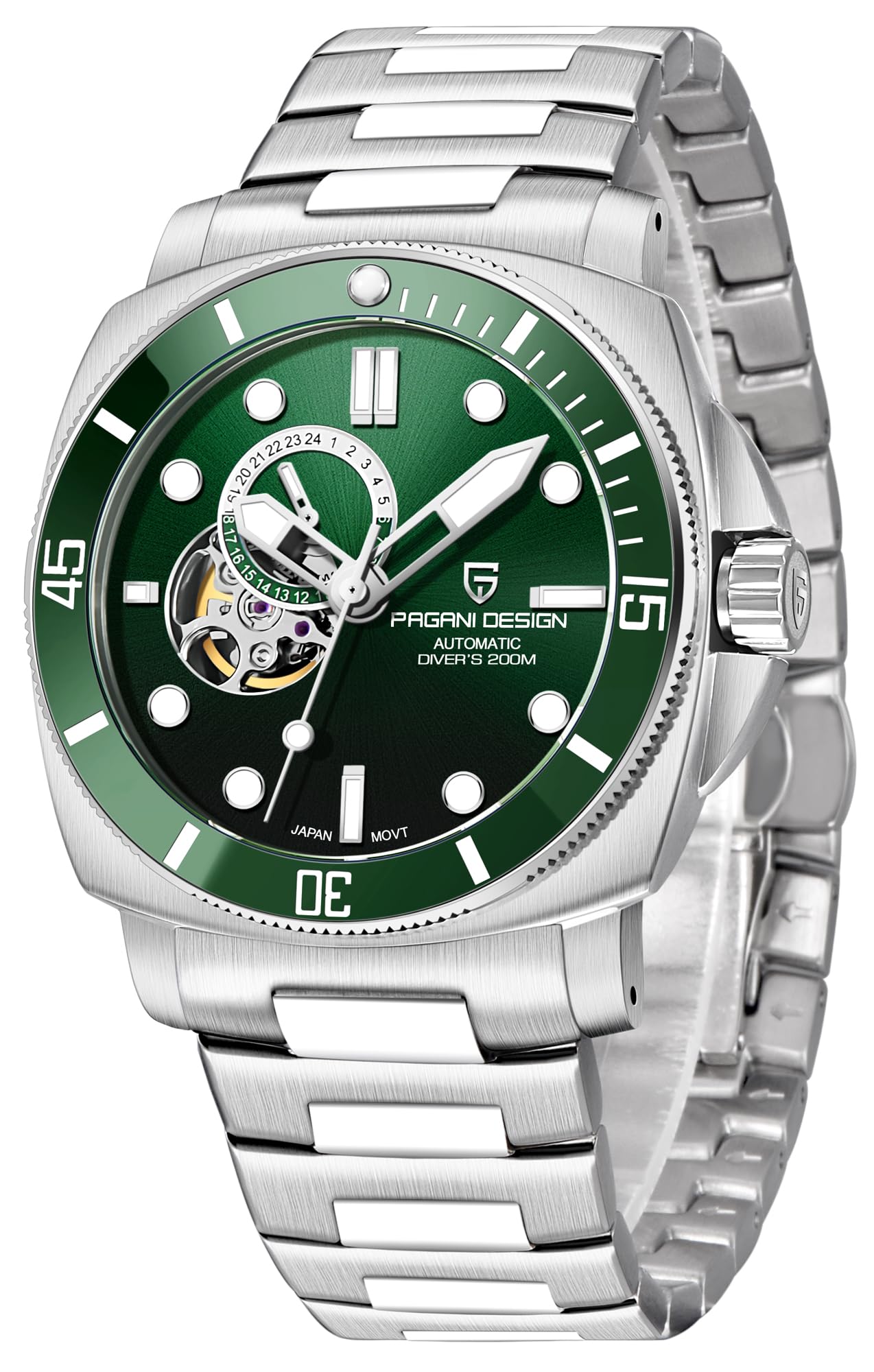 PAGRNE DESIGNPagani Design Men’s Automatic Watches Japan NH39 Mechanical Skeleton Waterproof Wrist Watch for Men Military Style Nylon Strap