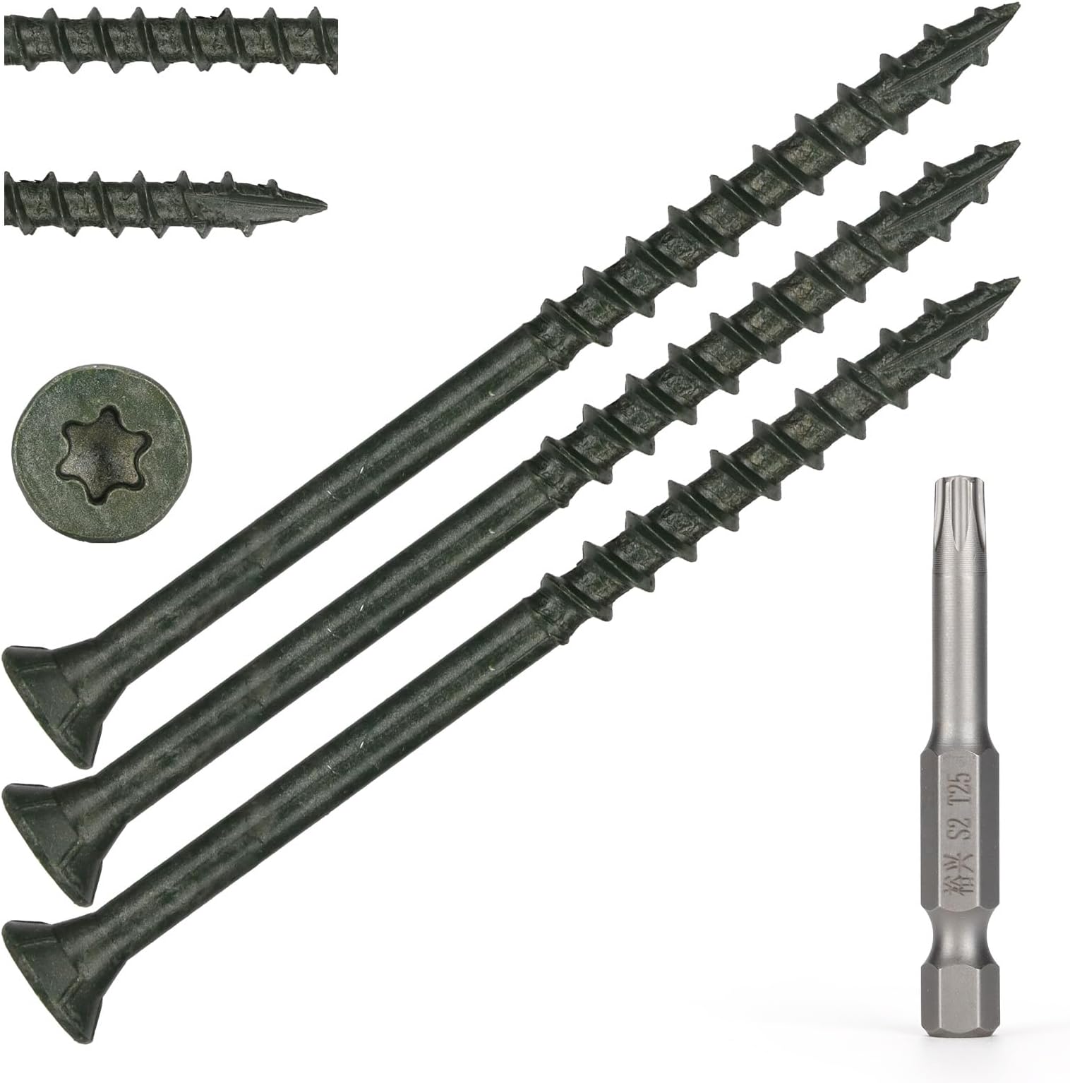 Bobibbi Wood Screws #10 x 3’’, T25 Star Torx Drive Flat Head Deck Screws, Green, 67Pcs (1lb)