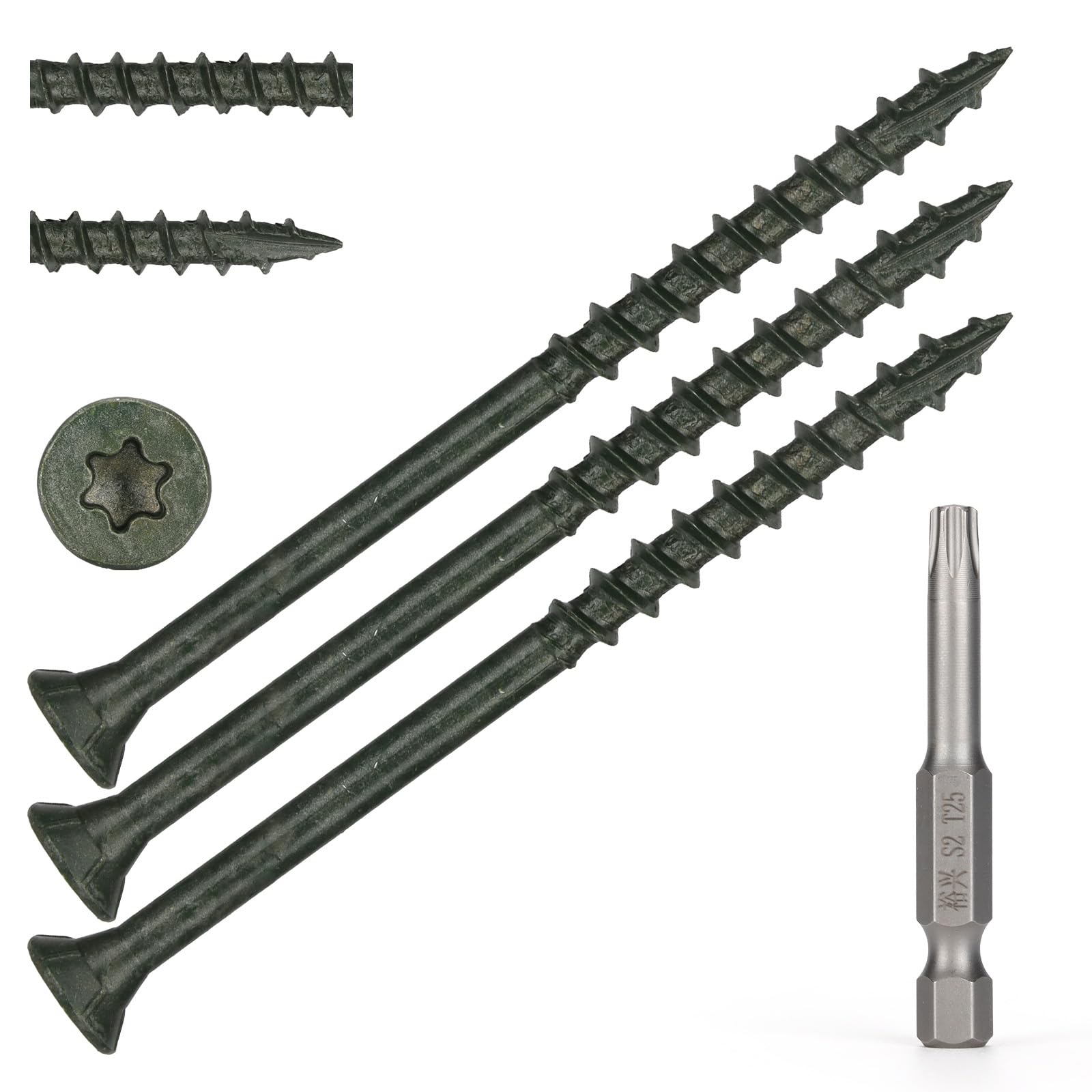 Bobibbi Wood Screws #10 x 3’’, T25 Star Torx Drive Flat Head Deck Screws, Green, 67Pcs (1lb)