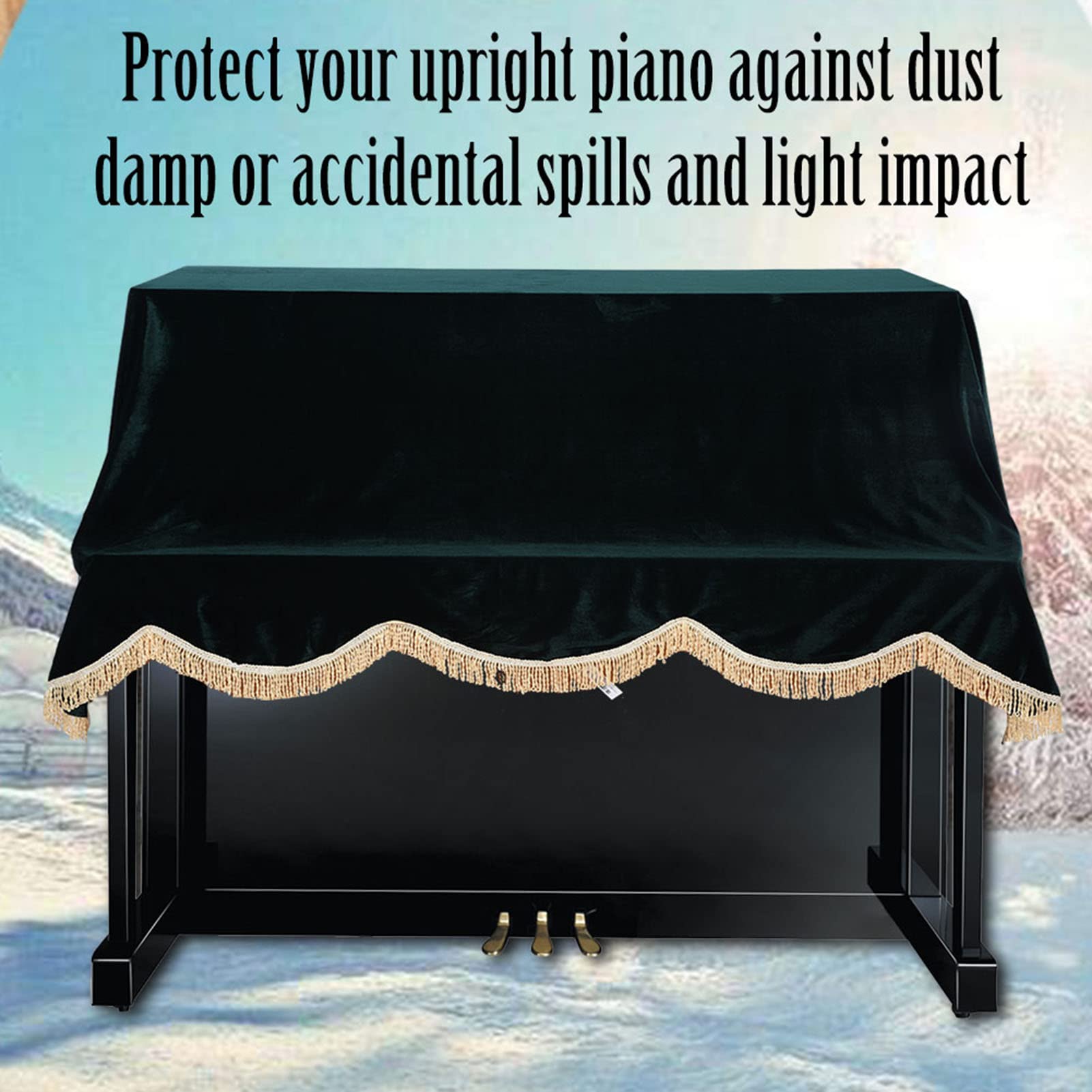 Tissting Housse de protection pour piano droit, housse imperméable anti-poussière en tissu pluche 200x150 cm pour pianos droits (Vert)