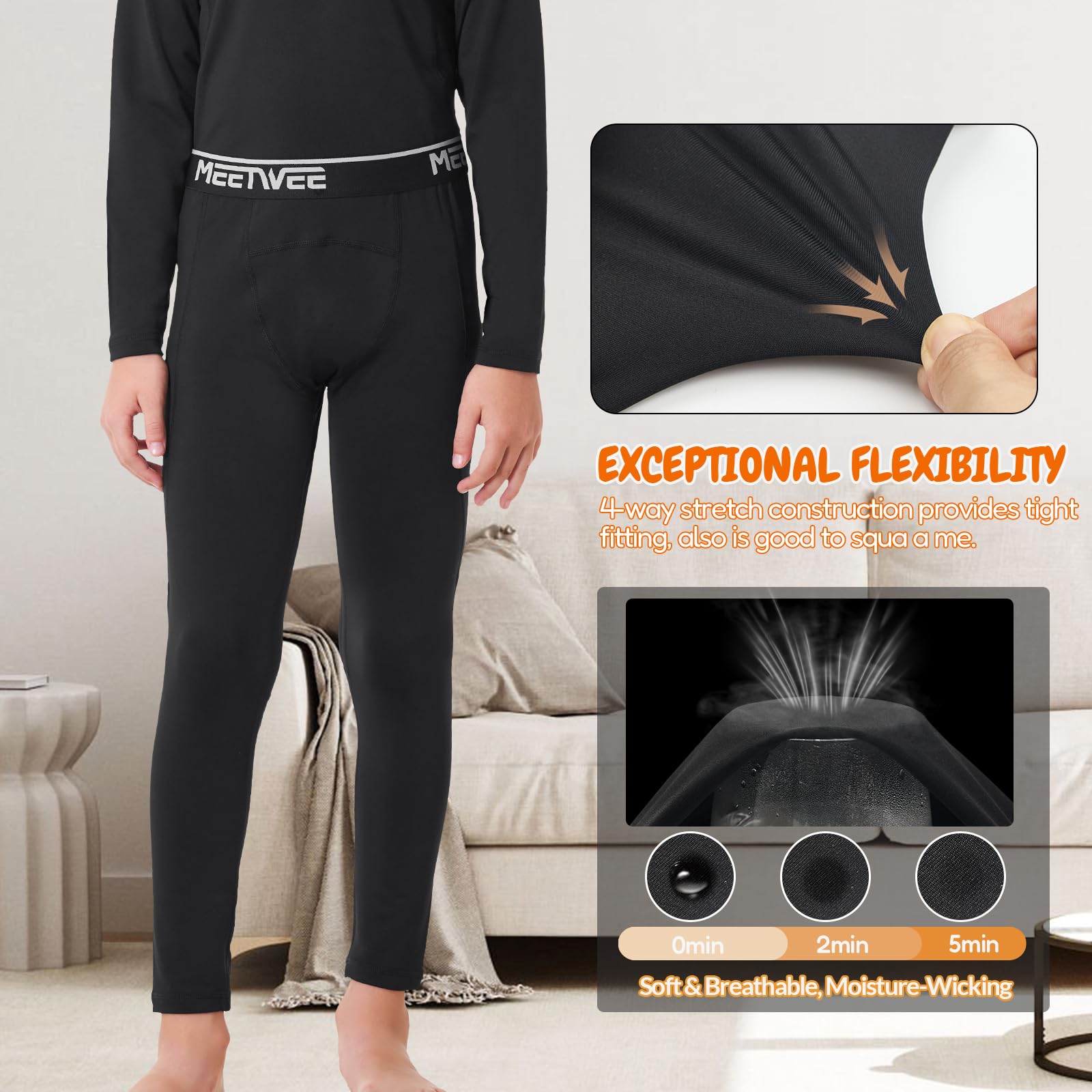 MEETWEE Jungen Thermo Leggings Gefütterte Winter Leggins Mit Kinder High Waist Thermounterwäsche Dicke Warm Lange Hose