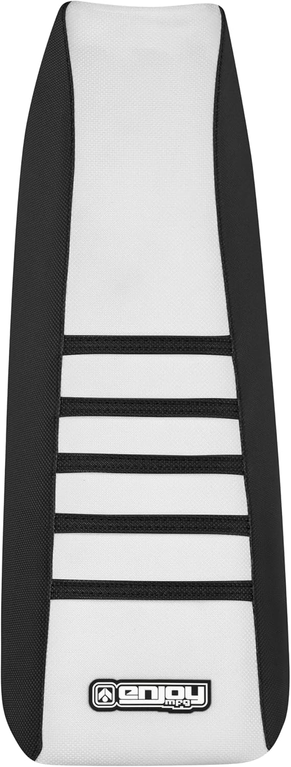 Enjoy Mfg Seat Cover - Compatible with Suzuki DR 250 DR 350 DR350 Logo - #289 (Black Side and Rib) (Black/White/Black Ribs)