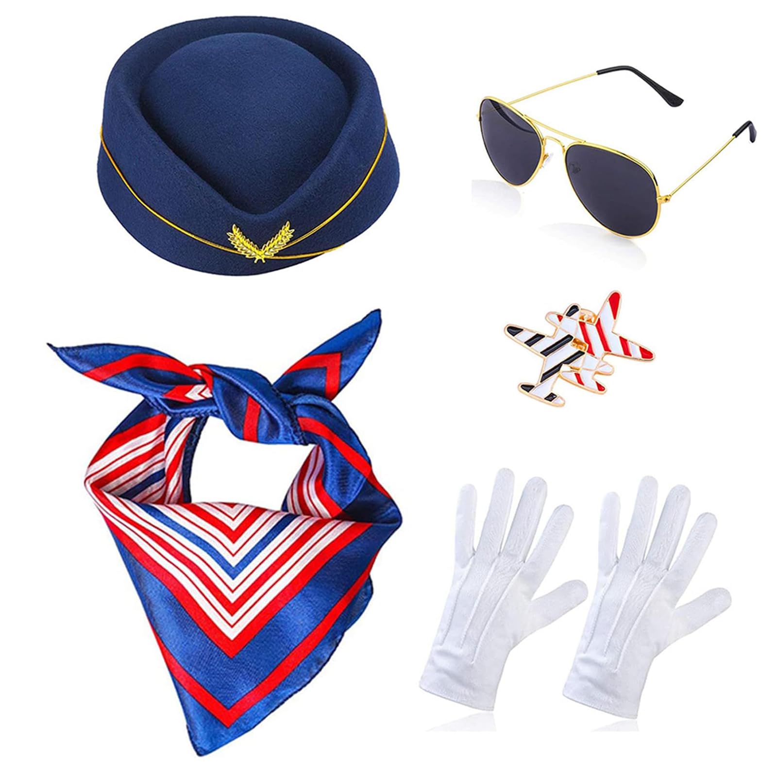 OYDAS halloween costume Stewardess Costume,Stewardess Costume for Women,Women Flight Attendant Hat with Gloves Scarf Sunglasses,Halloween Masquerade Cosplay Costume Accessories
