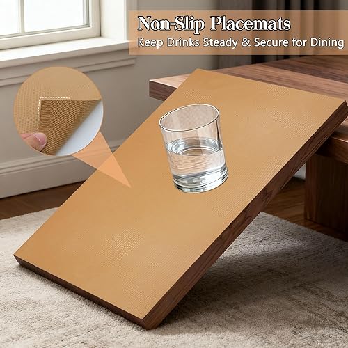 Miniatura 6 de Juego de 8 manteles individuales de vinilo, 17 x 12 pulgadas, color café, de piel sintética, antideslizantes, reversibles, 100% impermeables,
