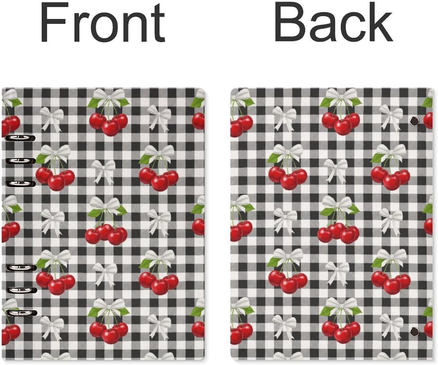 Cherry Bow Checkered Binder Notebook for Work Hardcover Refillable Compatible Thick Paper with 90 Lined Pages Spiral Ruled Waterproof 9x13inches